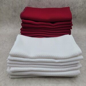 FABRIC Napkins Set 17"x17" 12 Red 8 White Waffle Pattern